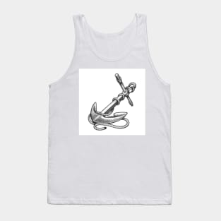 Ship Anchor Tattoo in engraving Style Tank Top